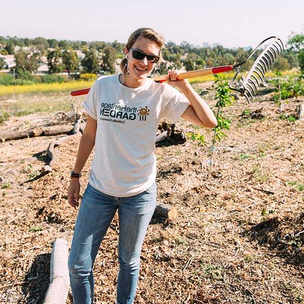 Female student working in the Heritage Garden